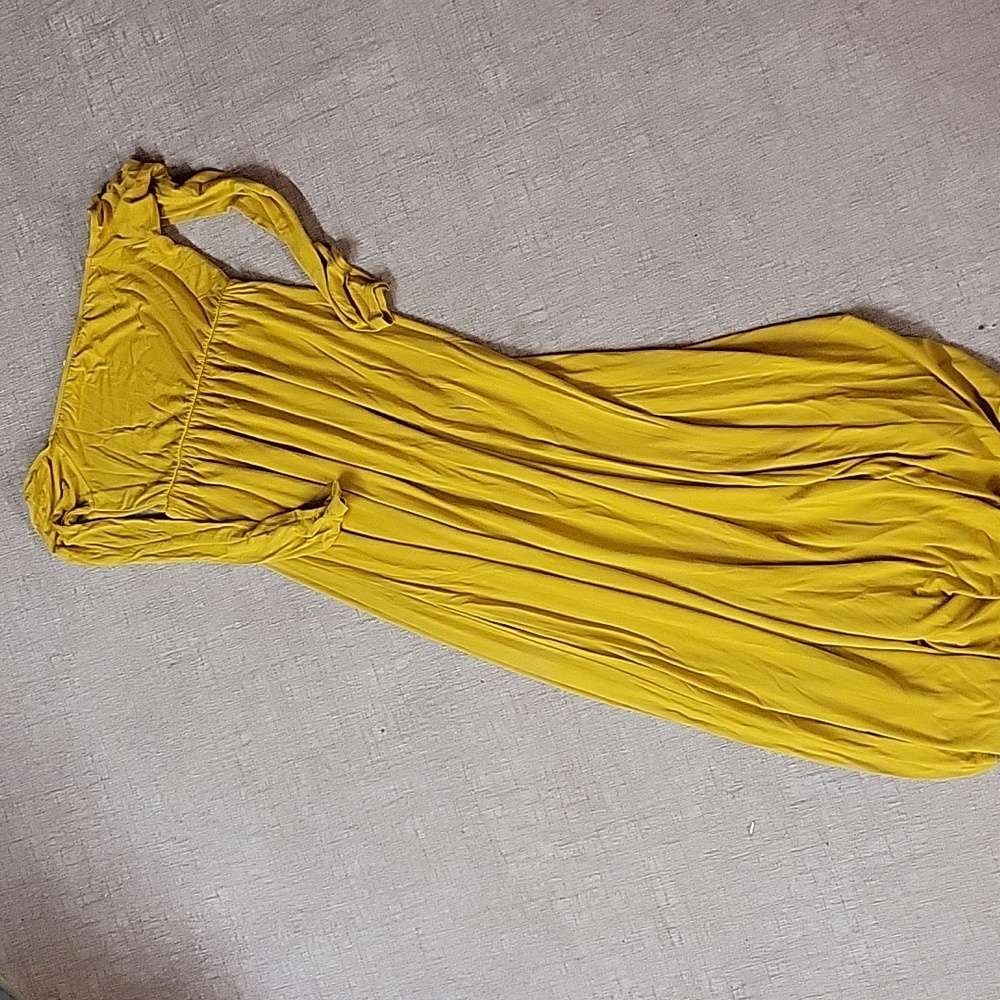 PinkBlush Petite Autumn Yellow Solid Off Shoulder Maternity Maxi Dress